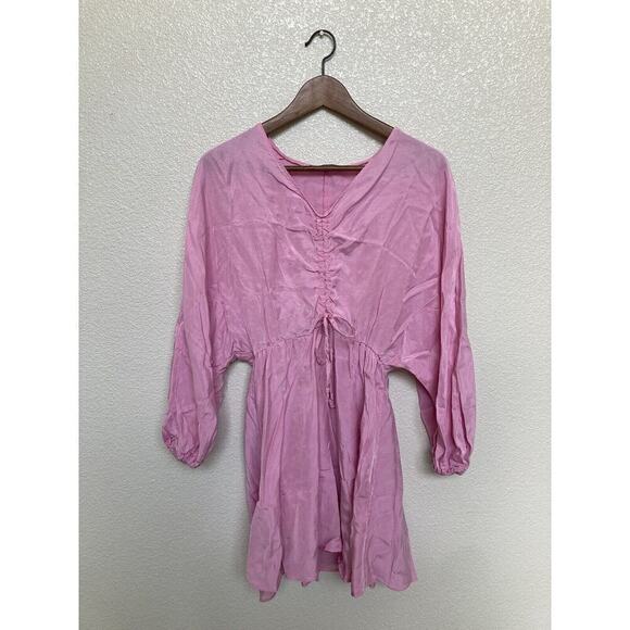 Zara barbie pink casual mini dress xs dolman sleeve spring summer boho beachy - Picture 1 of 5